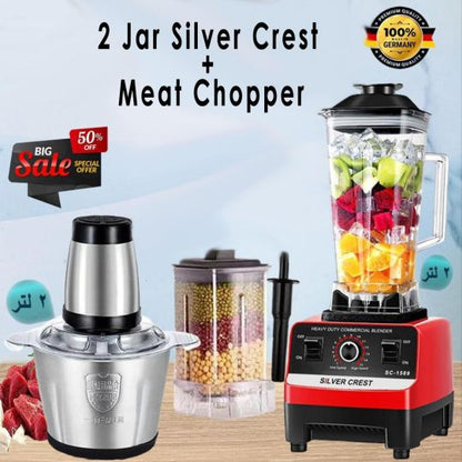 Ultimate Kitchen Prep Bundle | 4500W Silver Crest 2-Jar Blender + Stainless Steel Meat Chopper