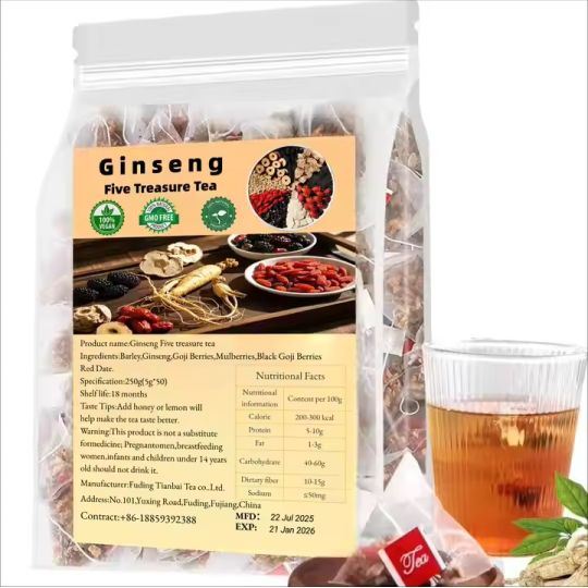 Ginseng Five Treasure Natural Herbal Tea - Energy Booster (30 Tea Bags)