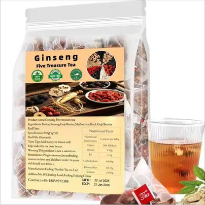Ginseng Five Treasure Natural Herbal Tea - Energy Booster (30 Tea Bags)