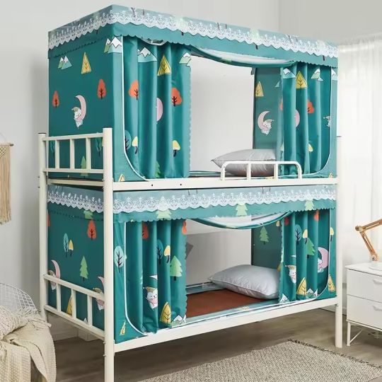 Heart-Trimmed Black Canopy Bunk Bed