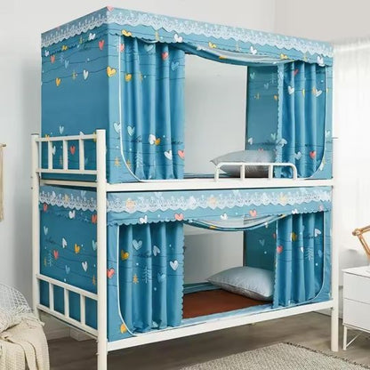 Heart-Trimmed Black Canopy Bunk Bed