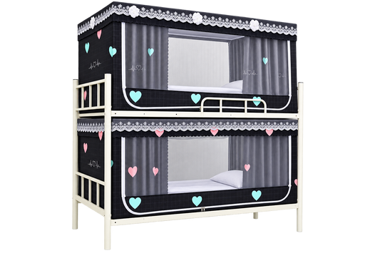 Heart-Trimmed Black Canopy Bunk Bed