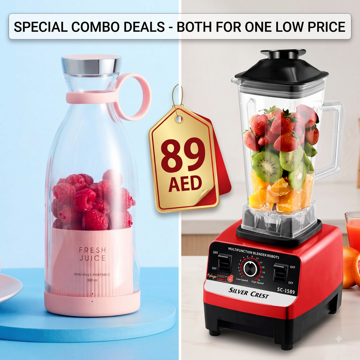 The Ultimate Blending Bundle: Silver Crest Heavy-Duty Blender + Fresh Juice Portable Mini Juicer